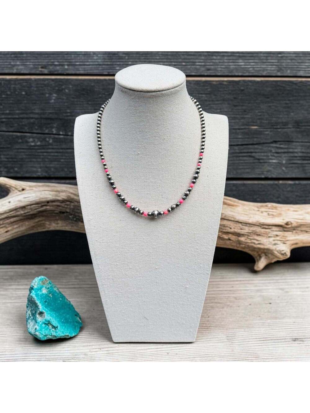 15.5" Bubblegum Opal Necklace w/ 3-8mm Pearls